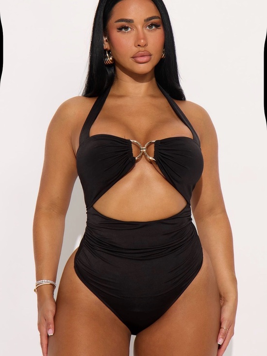 Fashion Nova Tops - Black Cutout Bodysuit with Gold Ring